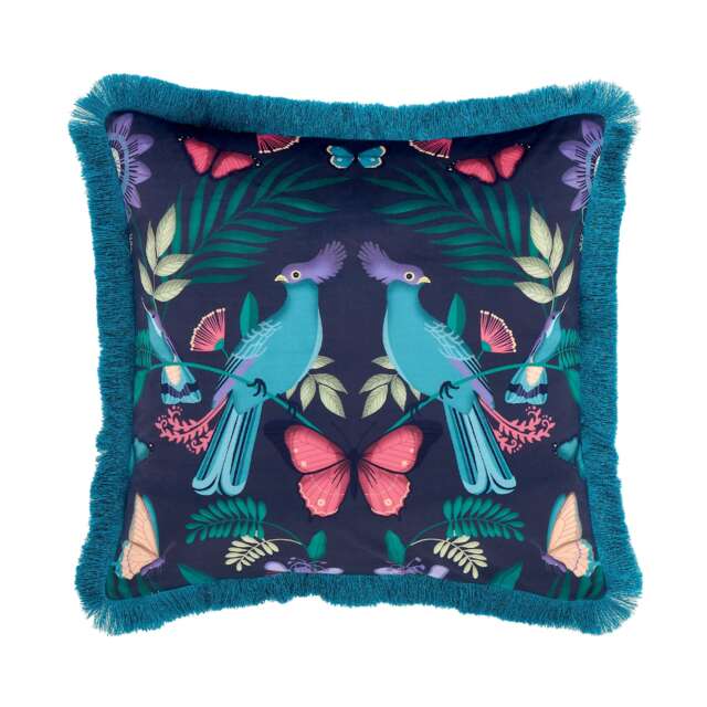Catherine Lansfield Mya Tropical Birds Cushion Blue Navy Blue 45x45cm