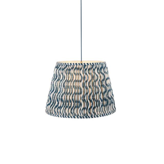 Eltham Brushed Aged Brass Plate, Blue Flex Pendant Light with Marlin Blue Fabric Ripple Shade 40cm B22
