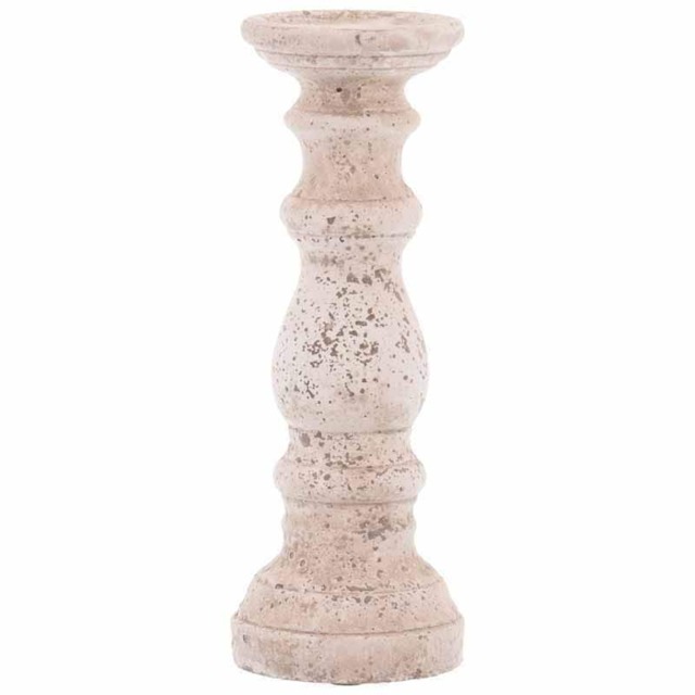 Small Column Candle Holder - Ceramic - L12 x W12 x H31 cm - Stone Brown