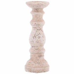 Small Column Candle Holder - Ceramic - L12 x W12 x H31 cm - Stone Brown