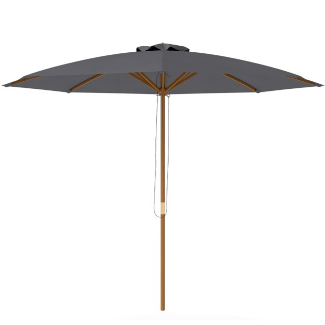 Outsunny 3m Garden Parasol, Pulley Operated Patio Umbrella, Wooden Parasol, Table Market Umbrella with Rope Pulley Mechanism and 8 Ribs, Dark Grey Grey Dark Grey
