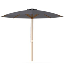 Outsunny 3m Garden Parasol, Pulley Operated Patio Umbrella, Wooden Parasol, Table Market Umbrella with Rope Pulley Mechanism and 8 Ribs, Dark Grey Grey Dark Grey