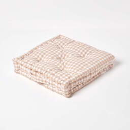 Homescapes Cotton Gingham Check Beige Floor Cushion - 50 x 50 cm Cream Beige 50 x 50 cm