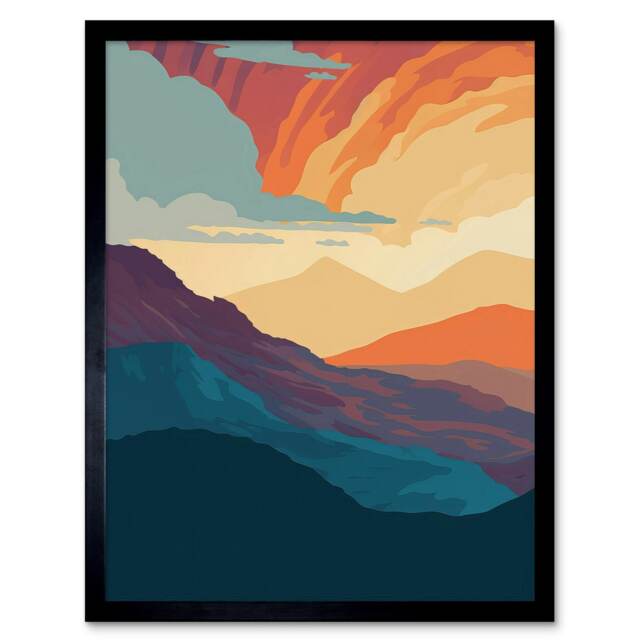 "Atmospheric Sunset Sky Serene Mountain Landscape 12x16"" Framed Wall Art Print"