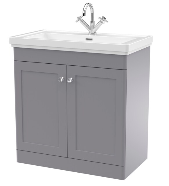 Balterley Classic Traditional Bathroom Floor Standing 2-Door Vanity Unit & Fireclay Basin Grey Satin Grey