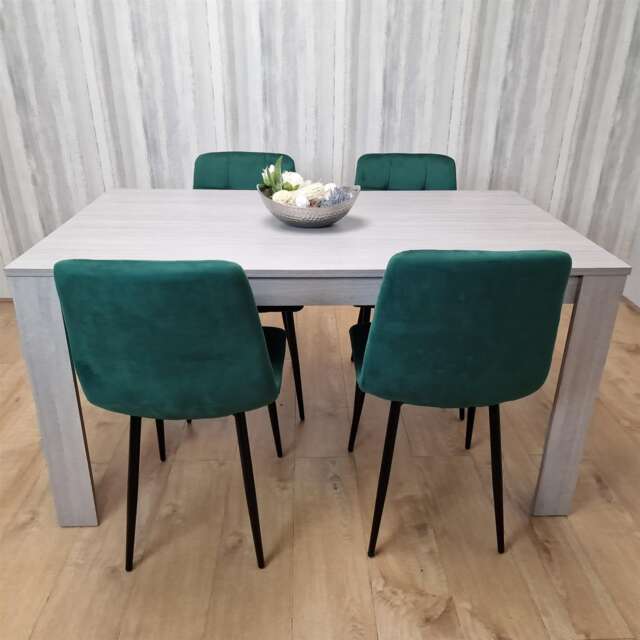 Dining Table In Grey With 4 Green Velvet Chairs Kitchen Dining Table for 4 Dining Room Dining Set