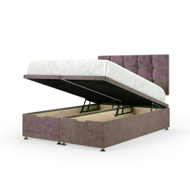 Mauve Naples Velvet Ottoman Base and Pearl Headboard King Size Multi