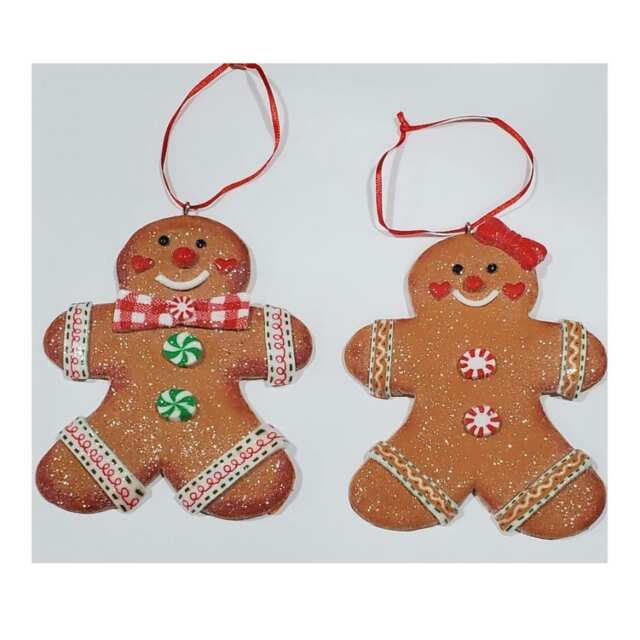 Christmas Tree Hanging Decorations Traditional Gingerbread Cookie Couple Man & Lady