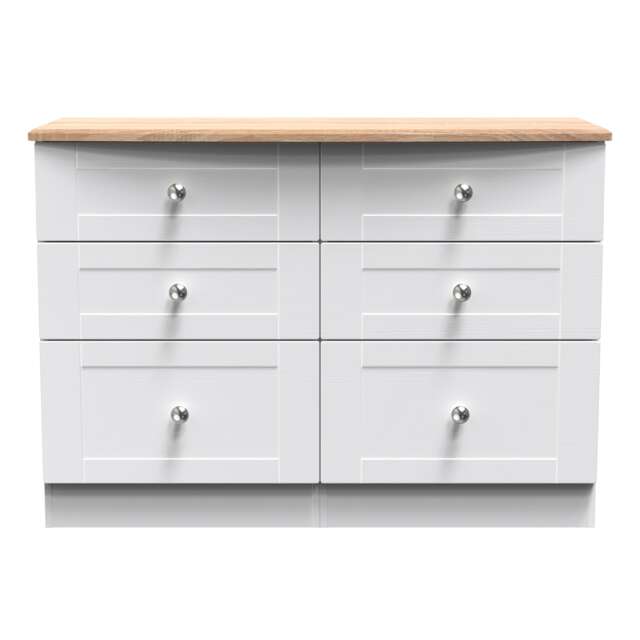 Cumbria 6 Drawer Wide Chest of Drawers in White Ash & Bardolino Oak (Ready Assembled) White White Ash & Bardolino Oak