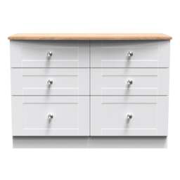 Cumbria 6 Drawer Wide Chest of Drawers in White Ash & Bardolino Oak (Ready Assembled) White White Ash & Bardolino Oak