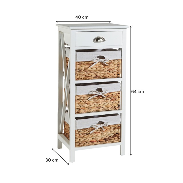 Bedside Wooden Storage Units Drawer Chest Water Hyacinth Basket Organiser Fully Assembled White