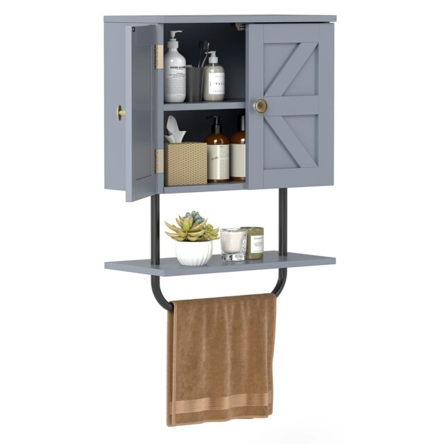 COSTWAY Bathroom Cabinet Wall-Mounted Medicine Cabinet Grey Grey 1