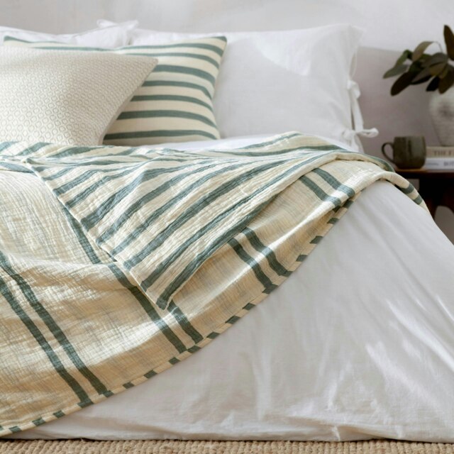 Yard Woven Striped 100% Cotton Eucalyptus Bedspread Multi
