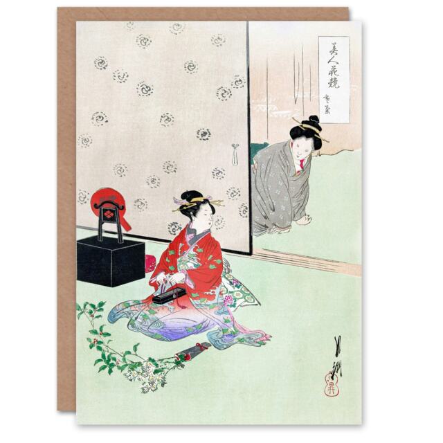 Ogata Gekko Japanese Art Card Wrapping A Gift Beauties and Flowers