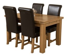 Richmond 140-220cm Oak Extending Dining Table & 4 Washington Leather Chairs Brown Brown