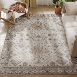 HOMCOM Flannel Non-Slip Washable Rug for Living Room, 230 x 160 cm, Beige Yellow
