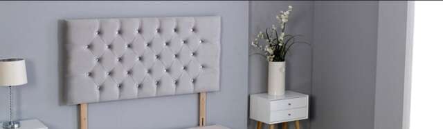 "Silver Plush Velvet Chesterfield Headboard Silver 5FT King 26""inch Headboard"