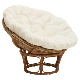 Interiors by Premier Round Rattan Chair with Plush Big Cream Cushion, Rattan Outdoor Chair, Cane Chair in Round Design Brown Brown