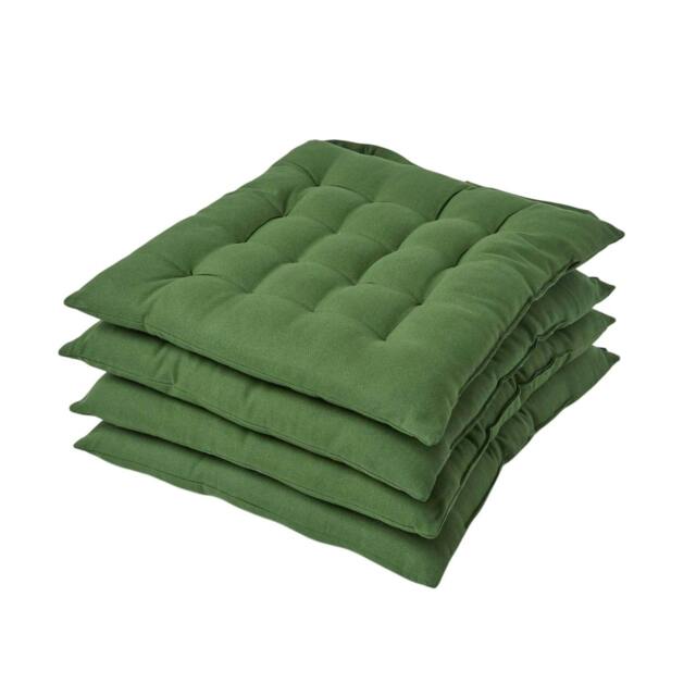 Homescapes 4 x Seat Pads Luxury Cotton Indoor Outdoor Garden Dining Cushion Olive Green 40 x 40 cm 4
