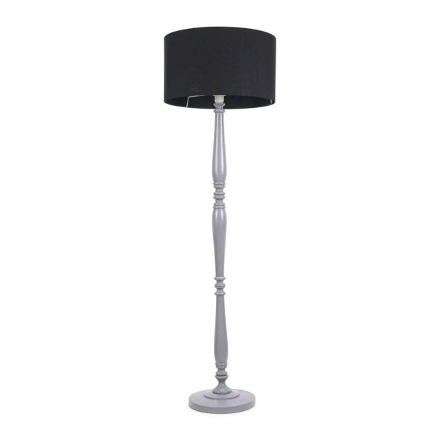 ValueLights Victoria Grey Wood Floor Lamp Black Shade and Bulb