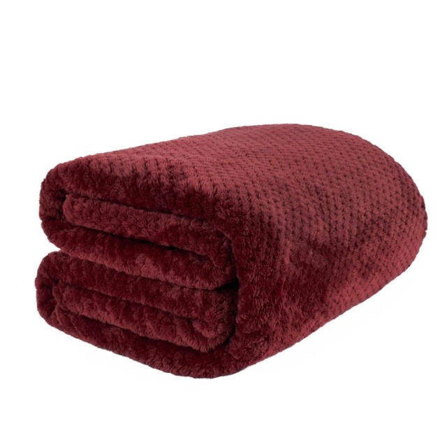 OHS Luxury Waffle Honeycomb Mink Warm Blanket, 200x240cm - Wine Red