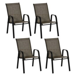 Outsunny Set of 4 Garden Dining Chair Set Outdoor w/ High Back, Brown