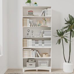 Wide Shelf Tier Wooden Bookcase Shelving Modern Open Display Storage Cabinet White White 6 Tier Wide 1