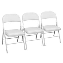 TekBox White Folding Faux Leather Chairs - Set of 3