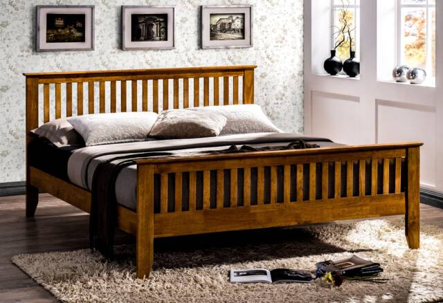 3ft Single Oak Colour Finish Shaker Wood Wooden Bed Frame Bedstead High Foot End