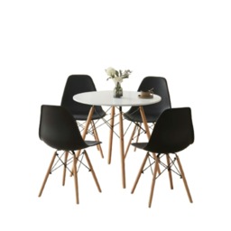 5 Piece Round Dining Set With White Top And Black Chairs