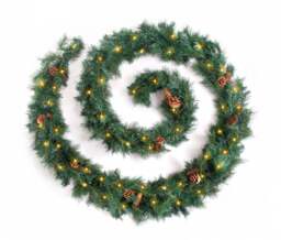 Best Artificial 12ft Colorado Pine Christmas Garland with Pine Cones with 100 warm white battery lights