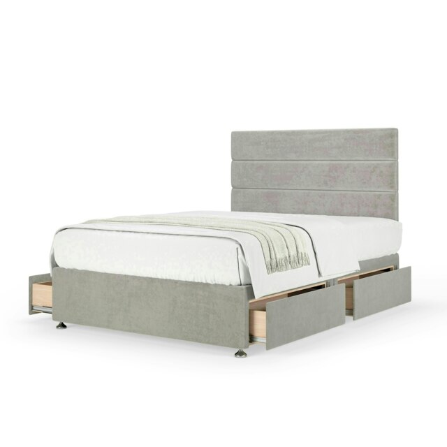 Neptune Spring Seal Grey Naples Velvet 4 Drawer Divan Set And Milan Headboard Small Double