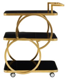 Interiors by Premier Gold Finish Drinks Trolley,Tempered Black Glass Shelves Garden Drinks Trolley, Kitchen Storage Trolley Gold