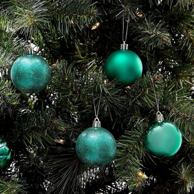 50mm/24Pcs Christmas Baubles Shatterproof Emerald Green,Tree Decorations