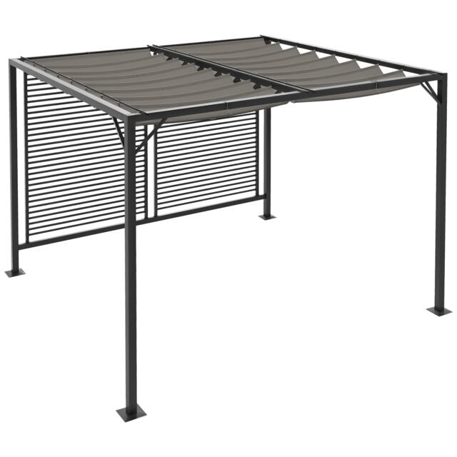 Outsunny 2.8 x 3m Metal Outdoor Pergola with Retractable Roof, Outdoor Gazebo Canopy Shelter with Grommet Holes for Garden, Patio, Lawn, Grey