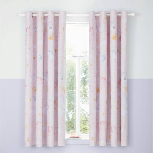 Catherine Lansfield Fairytale Unicorn Fully Reversible 66x72 Inch Eyelet Curtains Pink