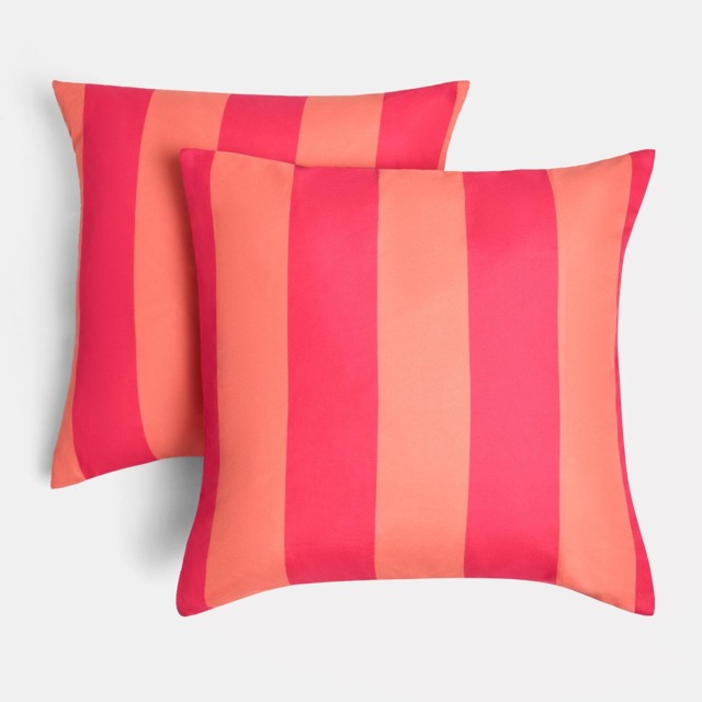 OHS 2 x Stripe Garden Cushion Covers Outdoor Water Resistant Multi Orange/Pink