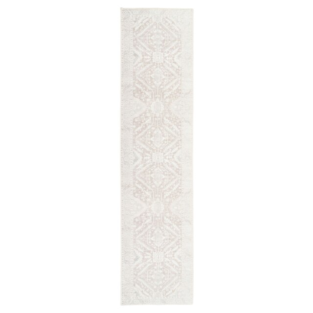 KUKOON Neutral Beige Medallion Non Slip Washable Low Pile Runner Rug 60cm x 240cm Cream