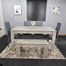 Stone Grey Effect Wood Dining Table Set with Bench and 4 Grey Chairs Modern Dining Room Furniture Grey One Size 6