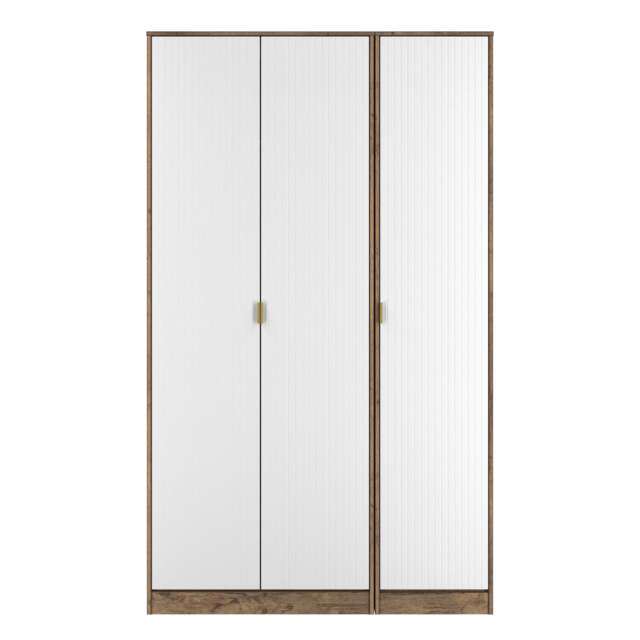 Denver Tall Triple Wardrobe in White Matt & Vintage Oak (Ready Assembled) White White Matt & Vintage Oak