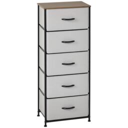 HOMCOM Fabric Chest of Drawers, Industrial Bedroom Dresser with 5 Fabric Drawers, Steel Frame and Wooden Top for Nursery, Living Room, Hallway, Grey