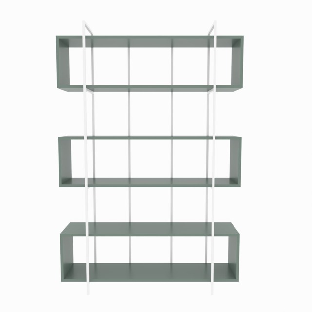 Decorotika Bruti Freestanding Metal Frame Bookcase 180 cm H x 120 cm W x 29,6 cm D Multi Silva Green and White 1