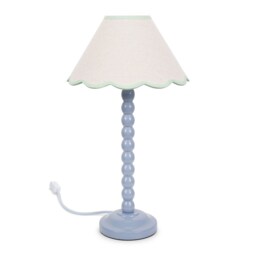 ValueLights Bobbles Powder Blue Table Lamp Green Trim Scallop Shade and Bulb