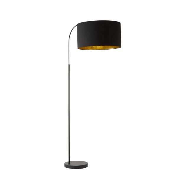ValueLights Curva Black Curved Floor Lamp Black Gold Shade & Bulb Black