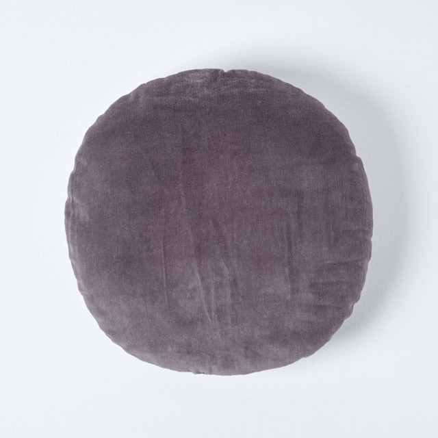 Homescapes Dark Grey Velvet Cushion - 40 cm Round Grey Dark grey 1