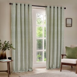 Hebden Striped Cotton Eyelet Curtain Pair, 229 x 229cm, Forest Green Forest Green