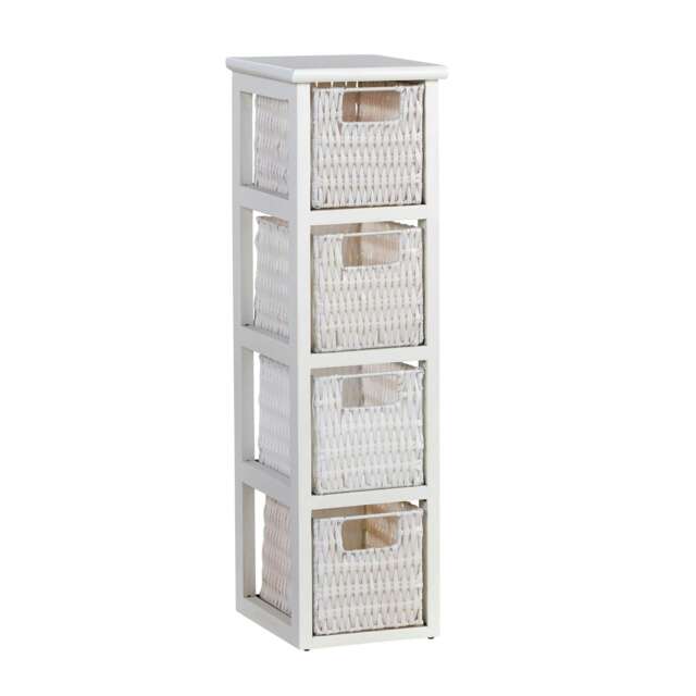 White Chest 4 Rattan Storage Drawers Bathroom Home Organiser Fully Assembled