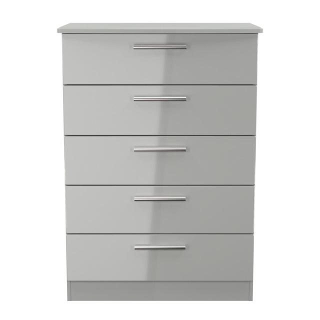 Windsor 5 Drawer Chest of Drawers in Grey Gloss & Dusk Grey (Ready Assembled) Grey Grey Gloss & Dusk Grey