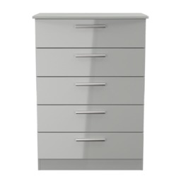 Windsor 5 Drawer Chest of Drawers in Grey Gloss & Dusk Grey (Ready Assembled) Grey Grey Gloss & Dusk Grey