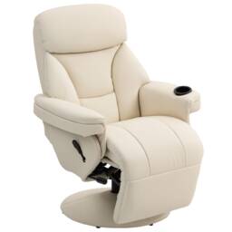 HOMCOM Manual Recliner Swivel Lounge Chair with Footrest, Cream White White